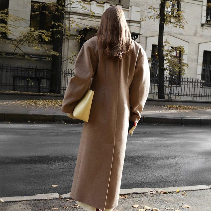 Damen Oversized Wollmantel mit dezenten Rüschen Drune