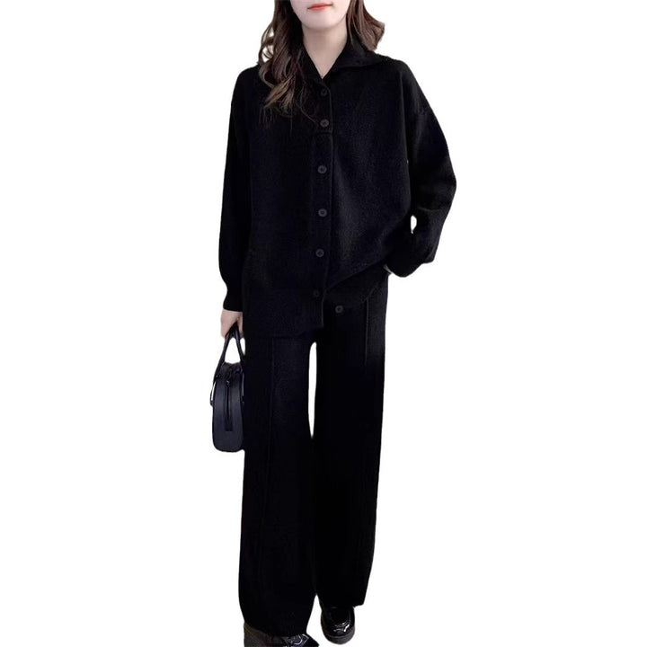 Damen Strickensemble mit modernem Stehkragen und komfortabeler Knopfleiste Drune