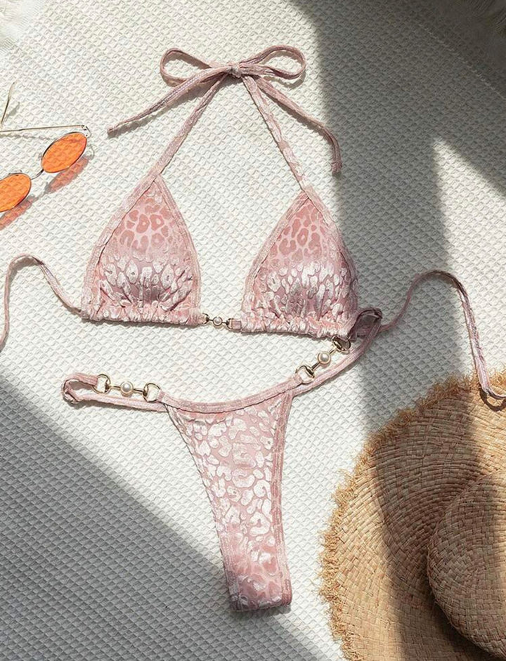 Damen Triangel-Bikini-Set mit luxuriösem Glanz und elegantem Leoprint Drune