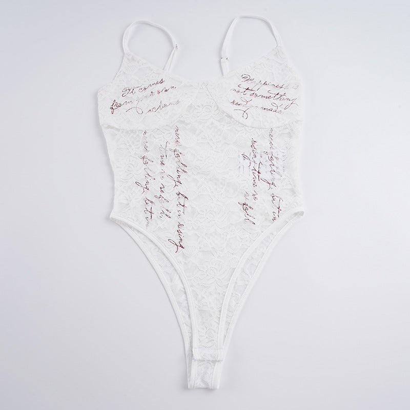 Damen Spitzen Bodysuit mit eleganten Schriftzügen Drune