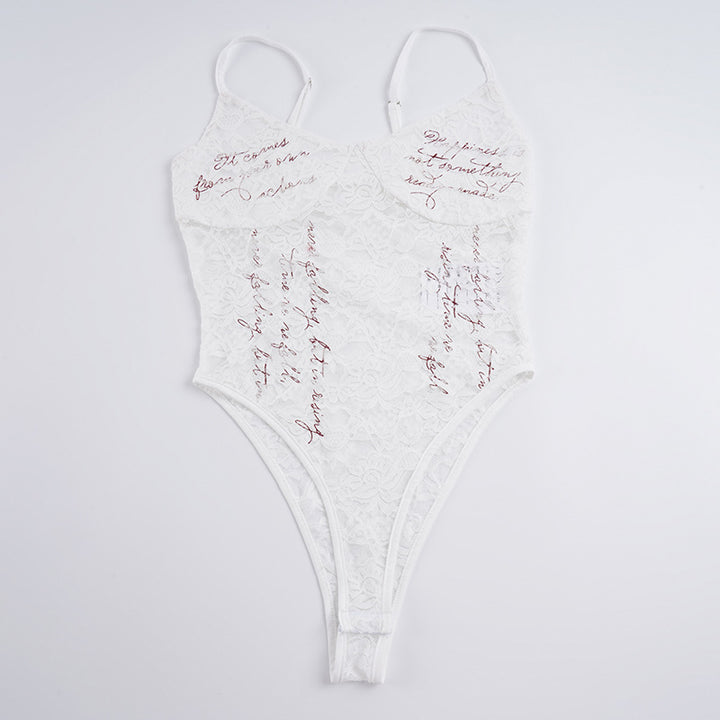 Damen Spitzen Bodysuit mit eleganten Schriftzügen Drune