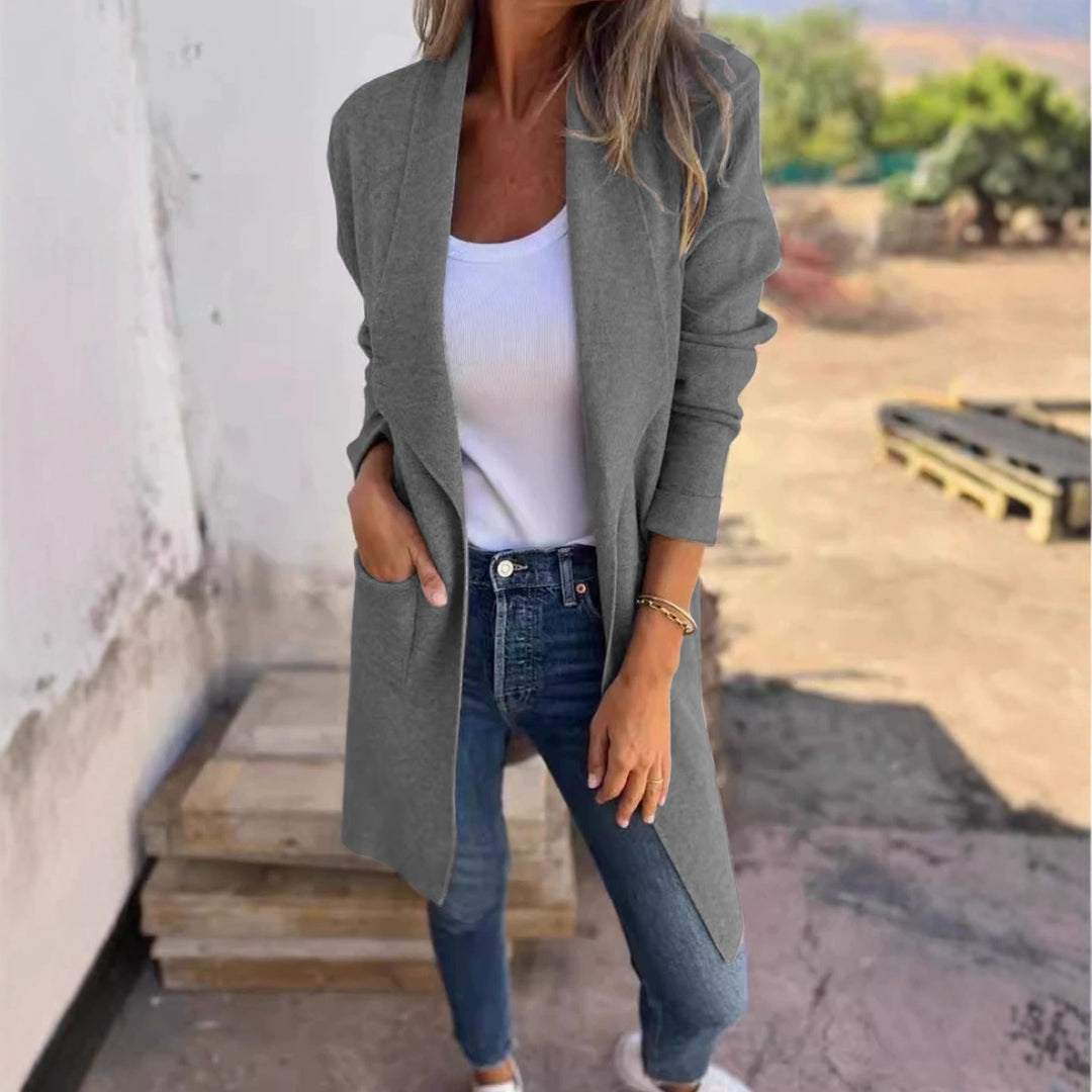 Damen Lässige Langjacke mit offenem Schnitt und praktischen Taschen Drune