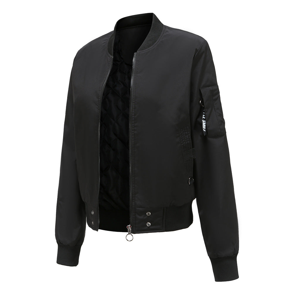 Damen nan leichte Bomberjacke mit Ringreißverschluss, Ärmel-Tasche und taillierter Silhouette Drune