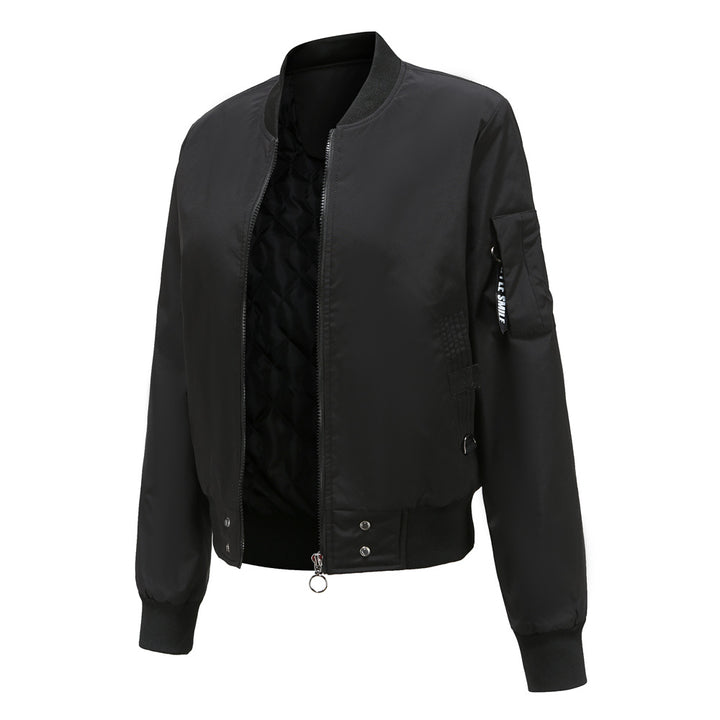 Damen nan leichte Bomberjacke mit Ringreißverschluss, Ärmel-Tasche und taillierter Silhouette Drune