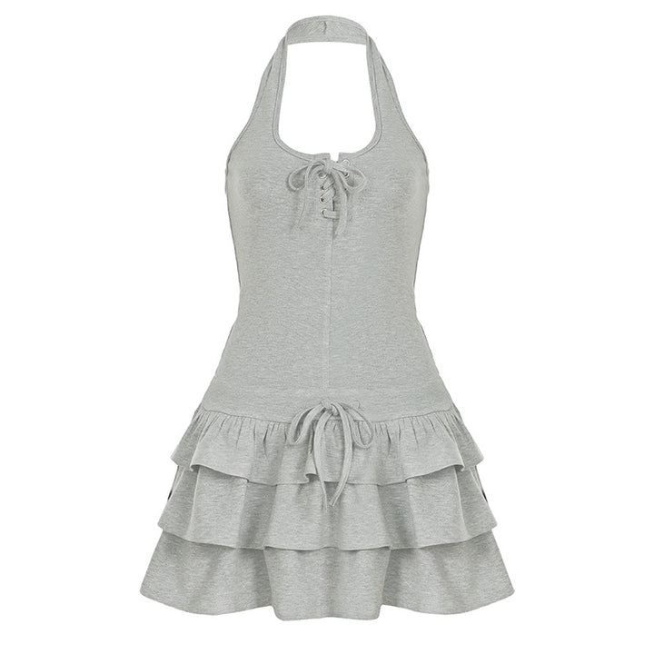 Damen sportliches Sommerkleid mit Rüschendesign und raffinierter Schnürung Drune