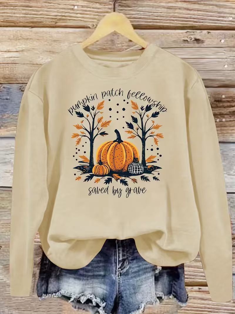 Damen Sweatshirt mit herbstlichem Kürbis-Motiv und lässigem Schnitt Drune