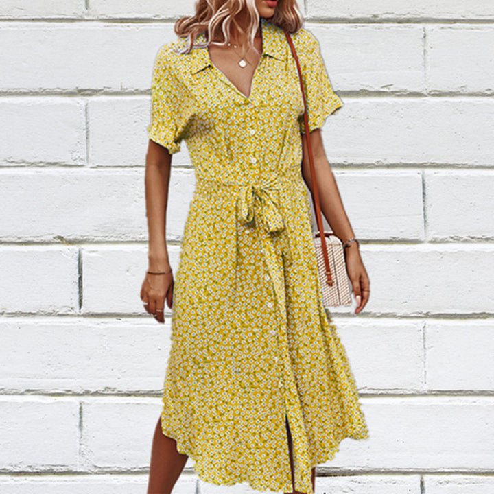 Damen Blümchenkleid mit tailliertem Schnitt und Rüschen Drune