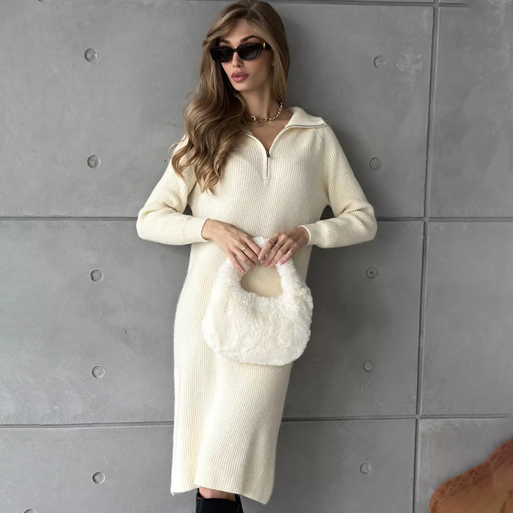 Damen Strickkleid mit hohem Kragen und Reißverschluss Drune