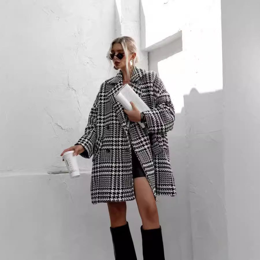 Damen Oversized Karomantel mit Luxus-Design und lässigem Schnitt Drune