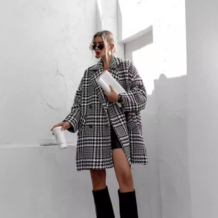 Damen Oversized Karomantel mit Luxus-Design und lässigem Schnitt Drune