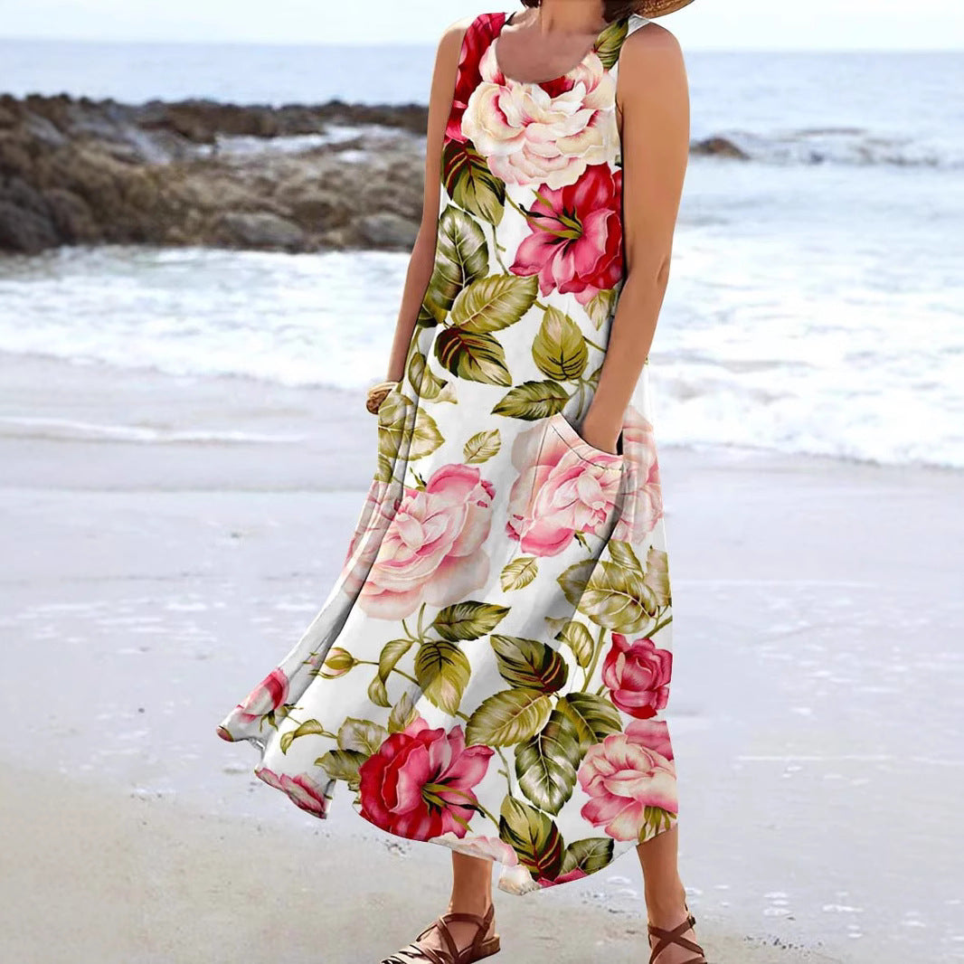 Damen Maxikleid mit floralem Muster und praktischen Taschen Drune