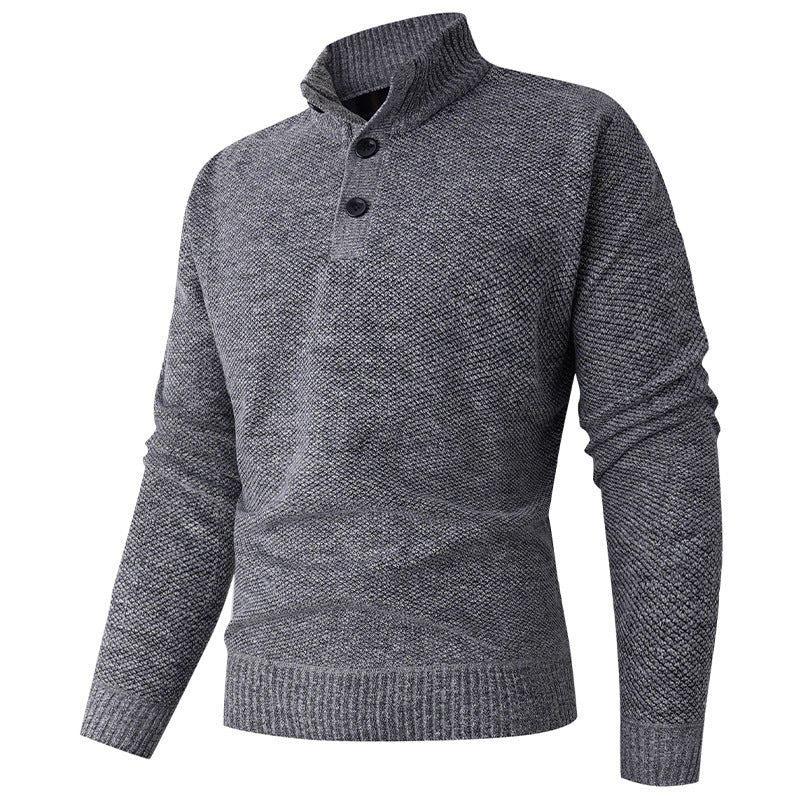 Herren Strickpullover mit hohem Kragen und durchgehendem Knopfverschluss Drune