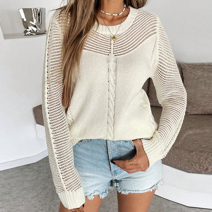Damen Freizeitpullover mit Netzdetails und Zopfstrick Drune