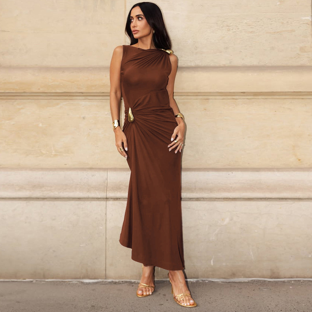Damen Maxikleid mit raffiniertem Wickeldetail und figurbetontem Schnitt Drune