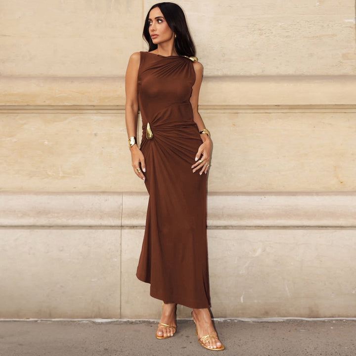 Damen Maxikleid mit raffiniertem Wickeldetail und figurbetontem Schnitt Drune