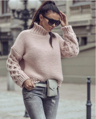 Damen Strickpullover mit hohen Kragen und pompösen Ärmeln Drune