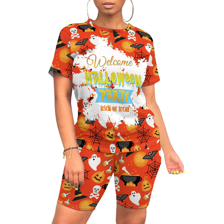Damen Halloween-Jumpsuit-Set mit kreativem Kürbis-Motiv Drune