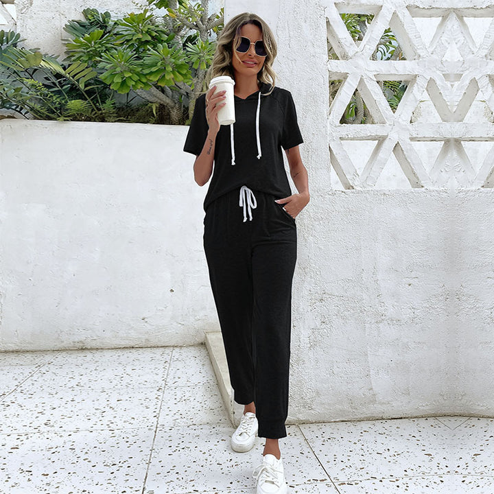 Damen lässiger Jumpsuit mit Kapuze und praktischen Seitentaschen Drune