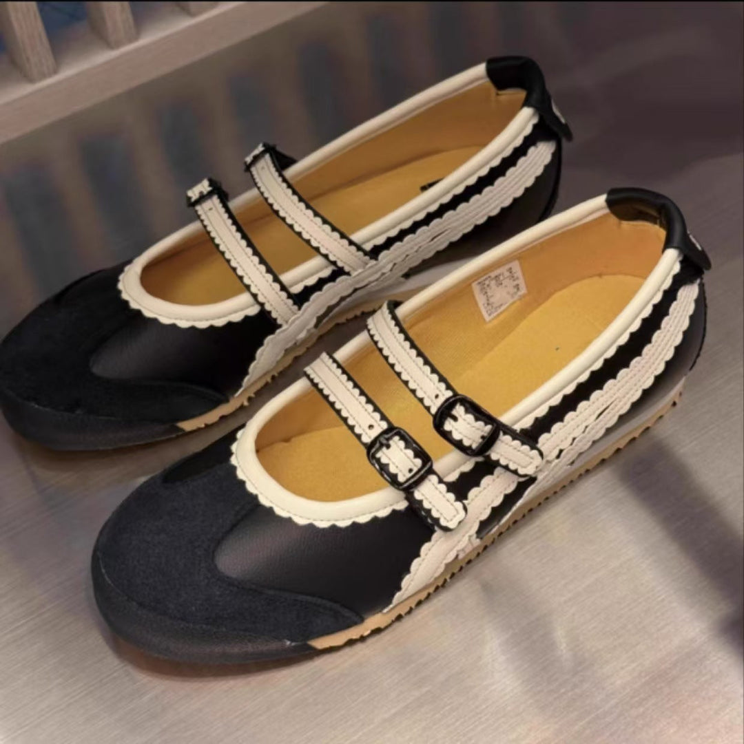 Damen Ballerina-Schuhe mit doppeltem Riemen und verspieltem Design Drune
