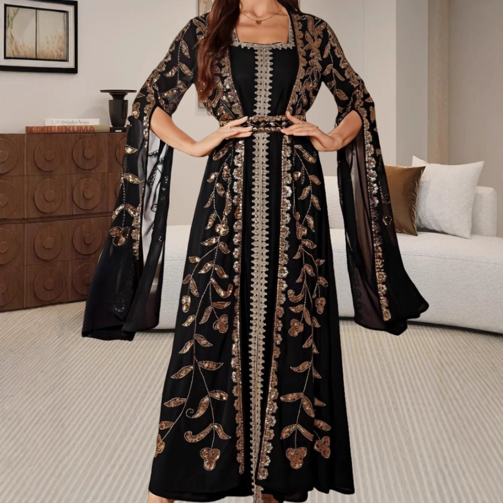 Damen Elegante Kaftan-Kleid mit aufwendigen Stickereien und fließendem Schnitt Drune