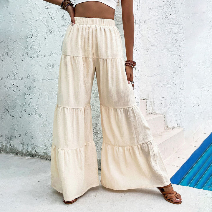 Damen weite Palazzo-Hose mit gestuftem Design und elastischem Bund Drune