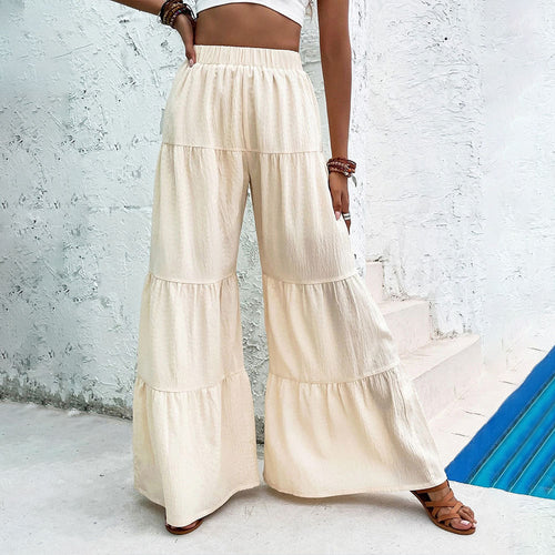 Damen weite Palazzo-Hose mit gestuftem Design und elastischem Bund Drune