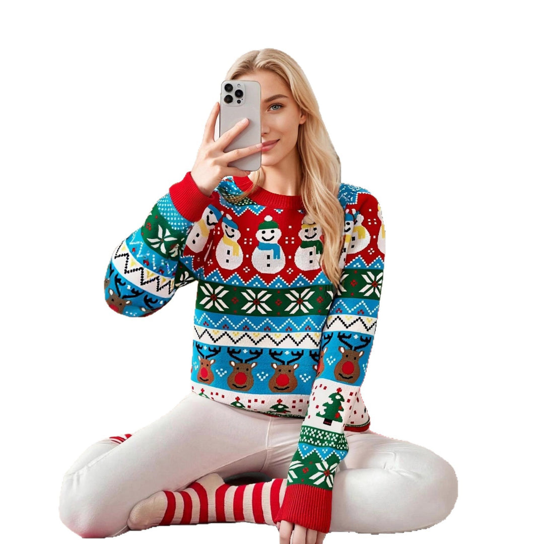 Damen Weihnachtspullover mit festlichem Schneemann- und Rentierdesign Drune