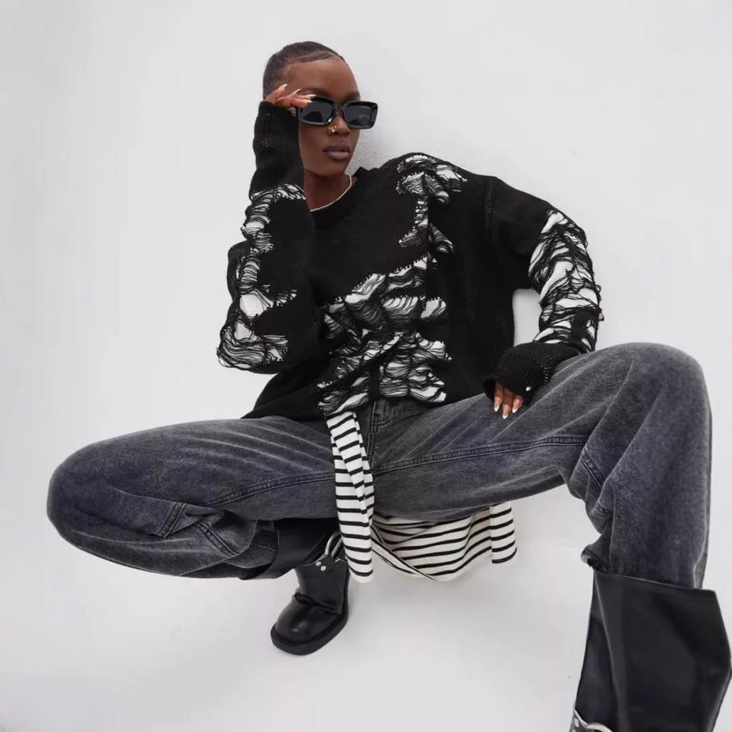 Damen Oversized Pullover mit kreativem Strukturdesign und einzigartigen Details Drune