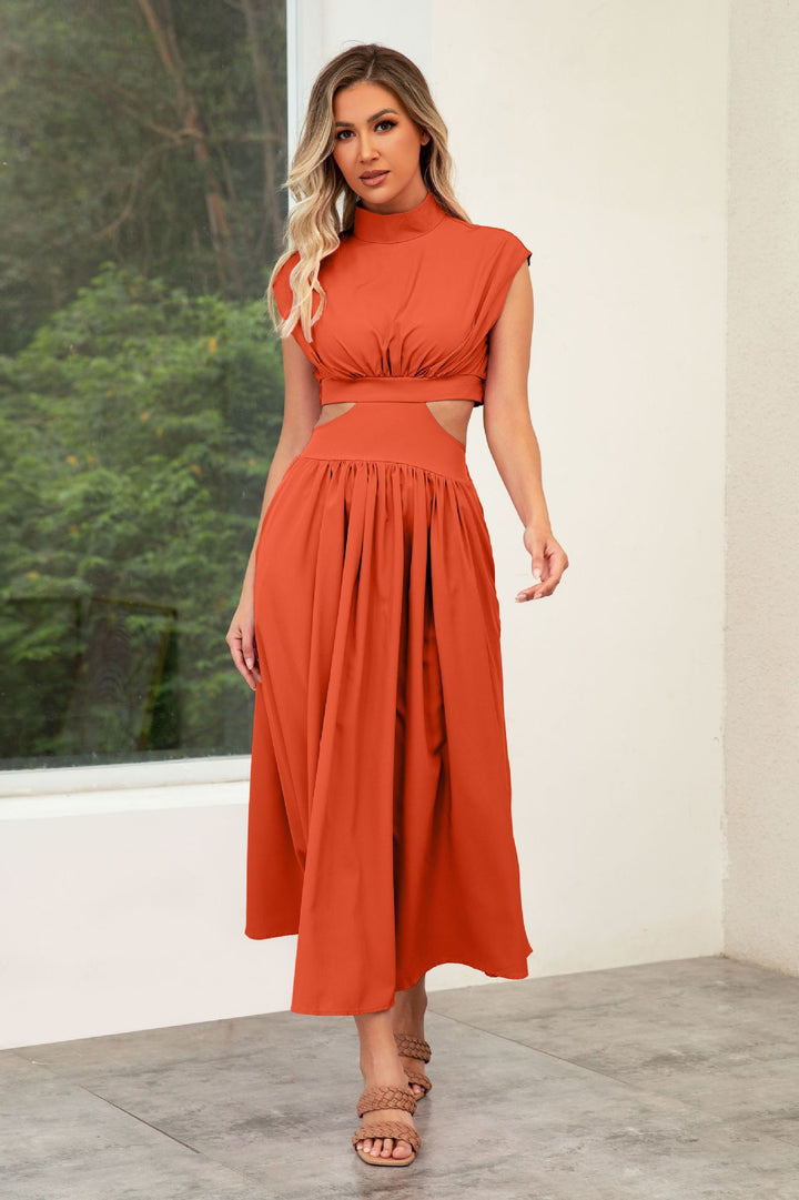 Damen Maxikleid mit Cut-Outs und modernem Stehkragen Drune