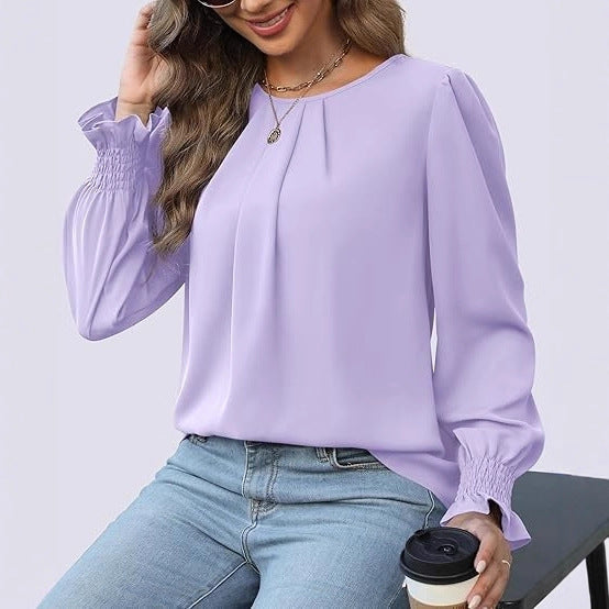 Damen elegante Bluse mit Puffärmeln Drune