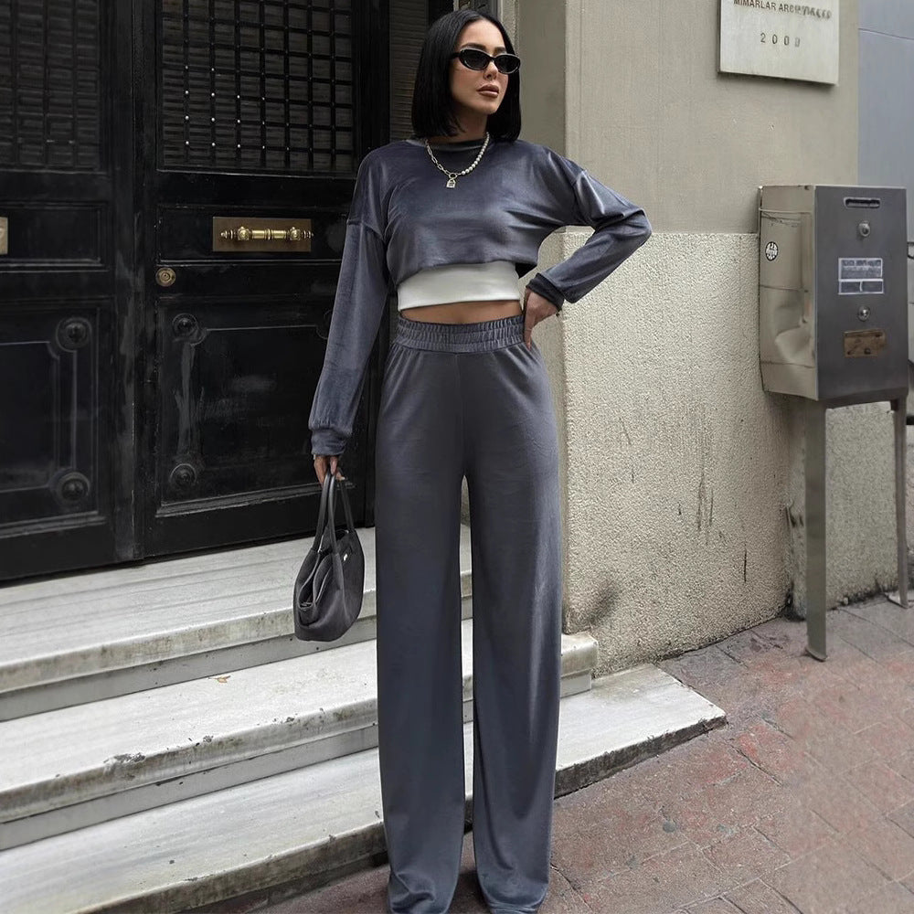 Damen Urbanes Freizeit-Set mit cropped Oberteil und weitem Schnitt Drune