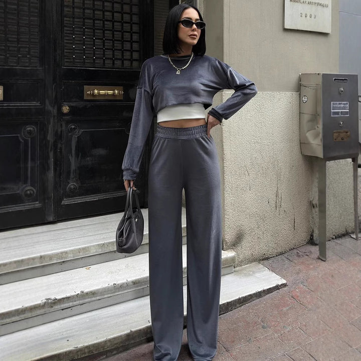 Damen Urbanes Freizeit-Set mit cropped Oberteil und weitem Schnitt Drune