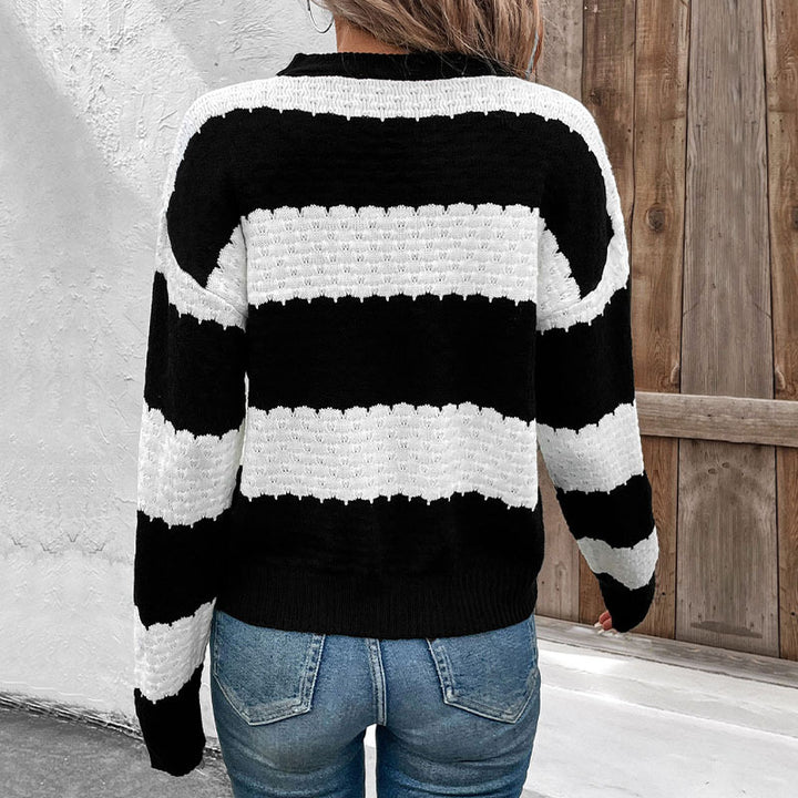 Damen gestrickter Pullover mit Blockstreifen und lässigem Schnitt Drune