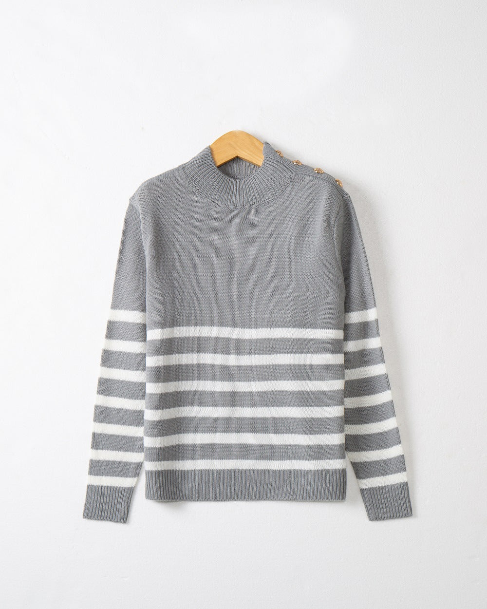 Damen modischer Strickpullover mit Streifenmuster und Knopfdetails Drune