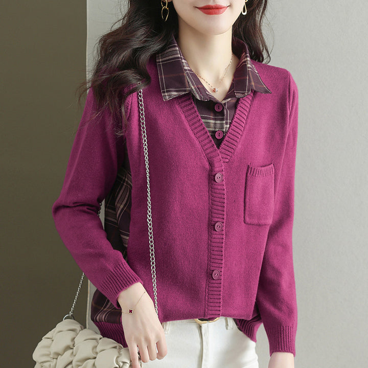 Damen Strickjacke mit V-Ausschnitt und praktischer Brusttasche Drune