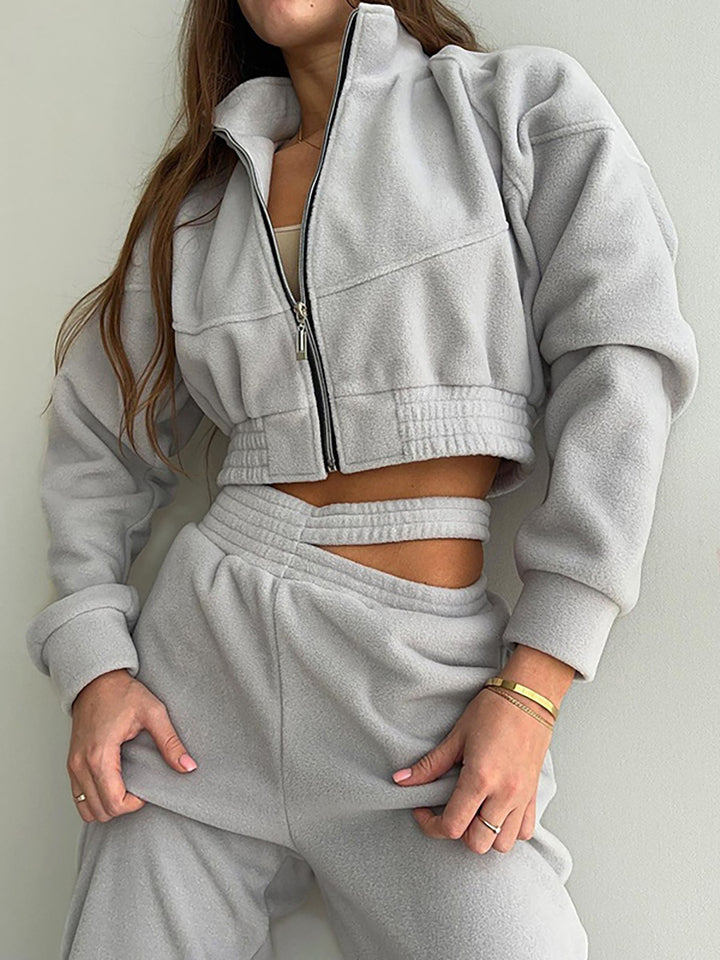 Damen Sportfreizeitanzug mit Cropped Jacke und elastischem Bund Drune