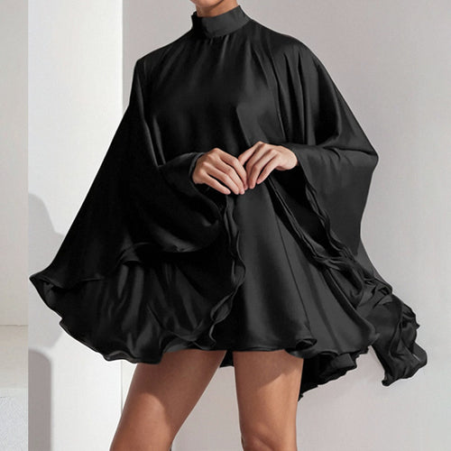 Damen elegantes Minikleid mit fließendem Design und hochgeschlossenem Hals Drune