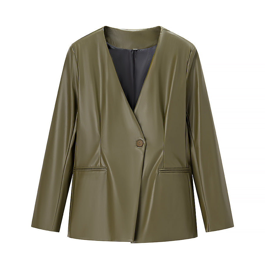 Damen elegante Kunstlederjacke Drune
