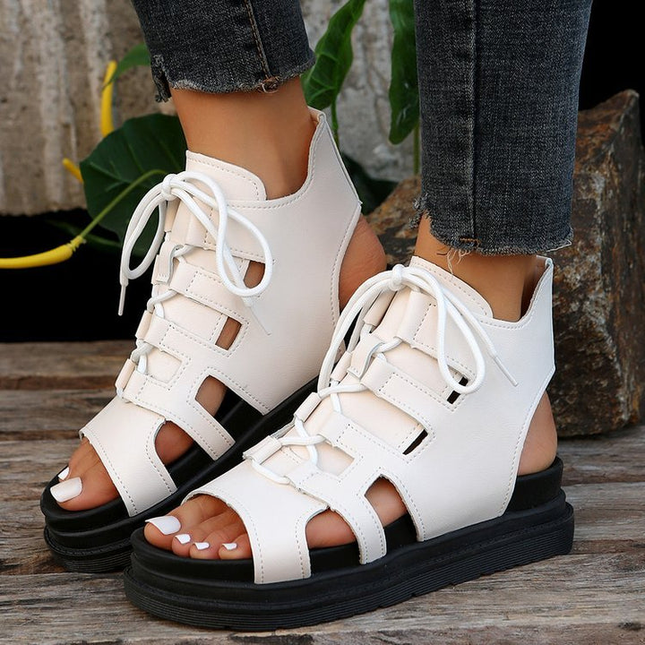 Damen  Schnür-Sandalen mit Cut-Out-Design offener Ferse und robuster Profilsohle Drune