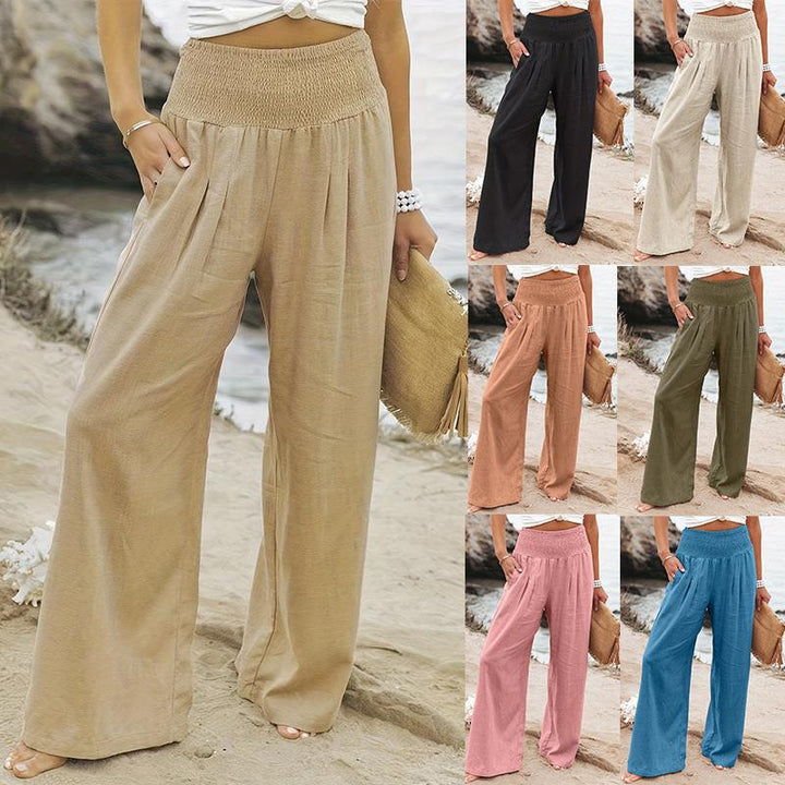 Damen Weite Leinenhose mit elastischem Bund und praktischen Taschen Drune