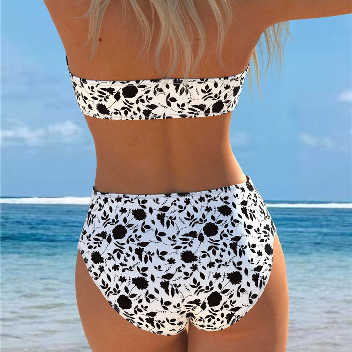 Damen Bikini-Set mit Bandeau-Oberteil und hohem Taillenbund Drune