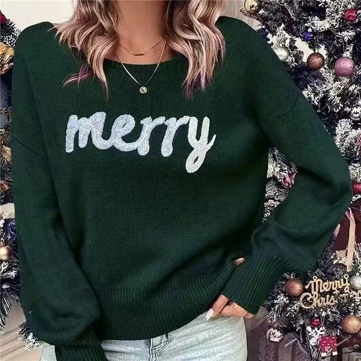 Damen Festlicher Pullover mit festlichem Schriftzug Drune