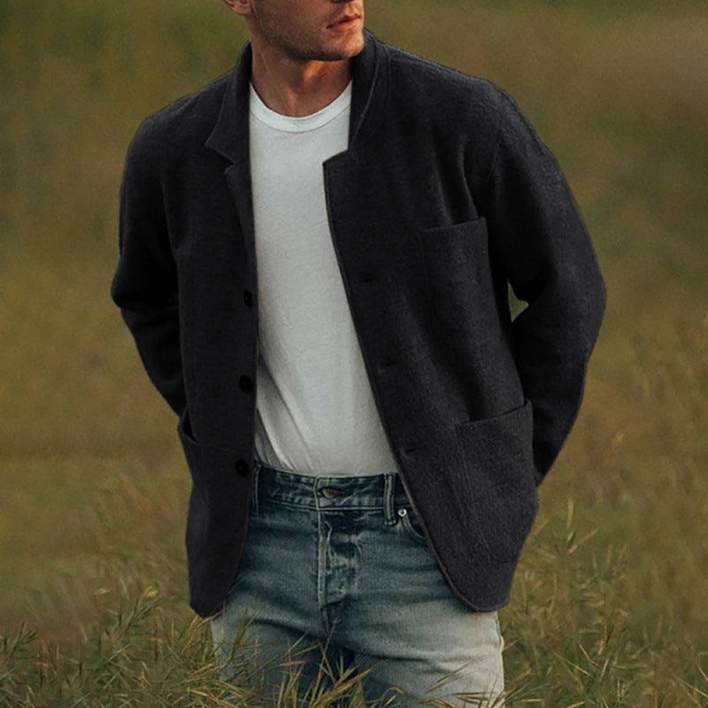 Herren lässige Strickjacke mit aufgesetzten Taschen und modernem Schnitt Drune