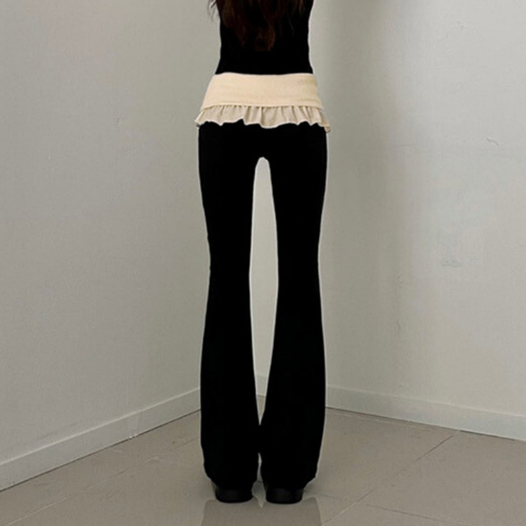 Damen Kunstleder Flared-Hose mit verstellbarem Gürtel Drune