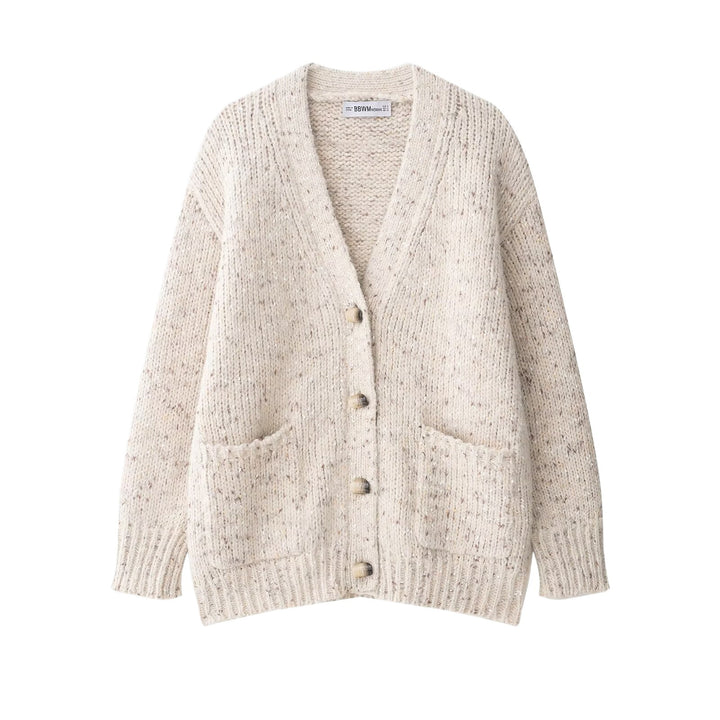 Damen modische Strickjacke mit tiefem V-Ausschnitt und praktischen Taschen Drune