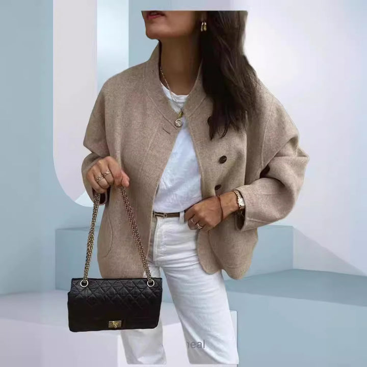 Damen Elegante Oversized-Wolljacke mit Knopfdetails Drune