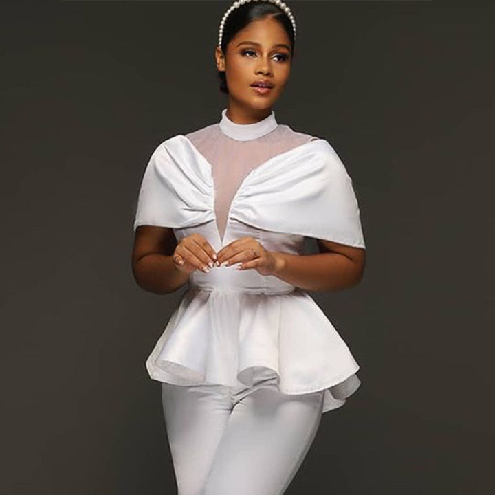 Damen elegante Peplum-Bluse mit transparenten Details Drune
