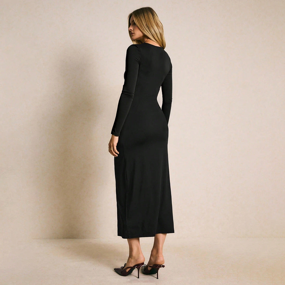 Damen Maxi-Kleid mit elegantem Drapierungsdesign und hohem Schlitz Drune