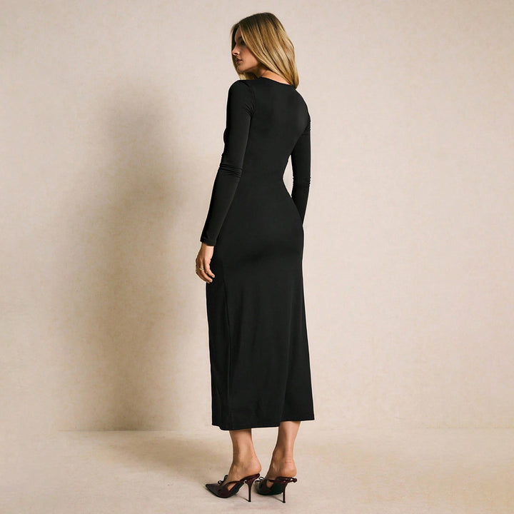 Damen Maxi-Kleid mit elegantem Drapierungsdesign und hohem Schlitz Drune