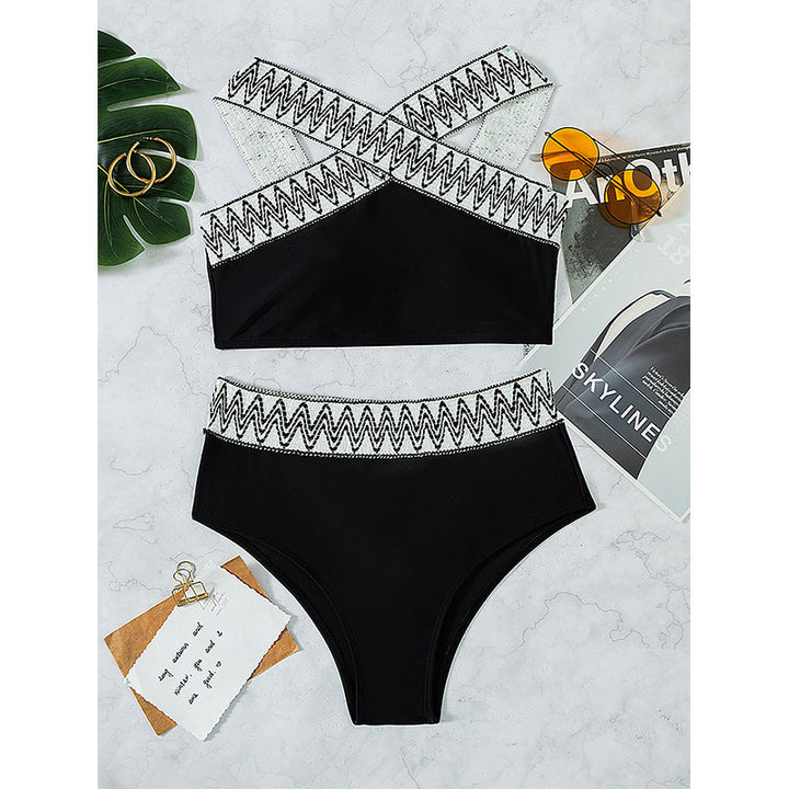 Damen Hoch tailliertes Bikini-Set mit elegantem Kreuzträger-Design Drune